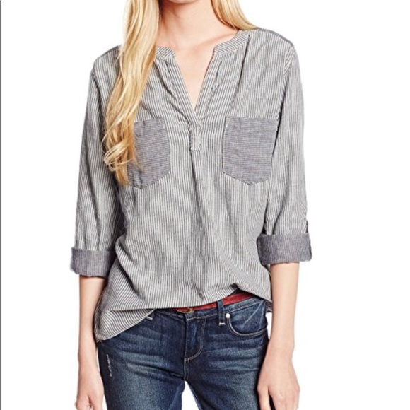 C&C California Tops - C&C California Chambray Stripe Henley Top